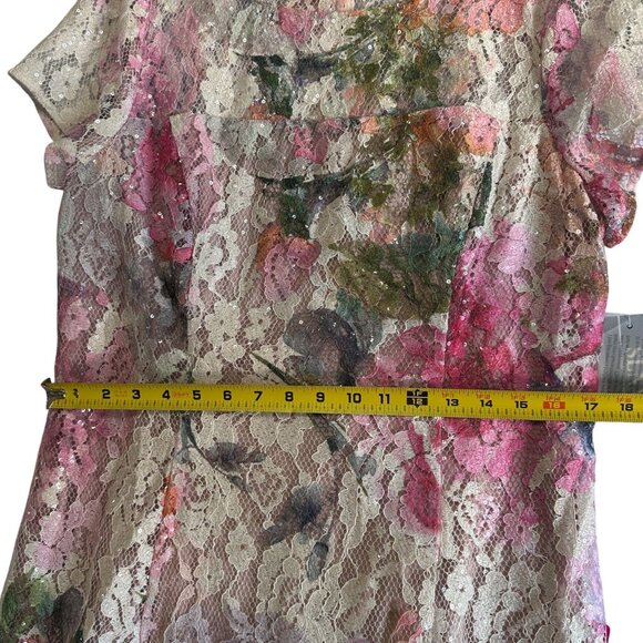 SL Fashions SLNY Floral Sequin Lace Sheer Yoke Dress Tea Length Size 16 NWT - Picture 15 of 16